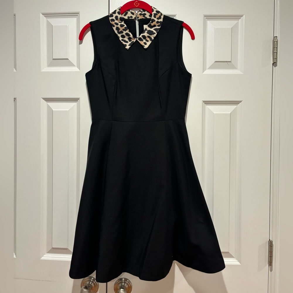 Vintage Kate Spade Fit & Flare Black Sleeveless Mini Dress With Leopard Collar - Picture 2 of 9
